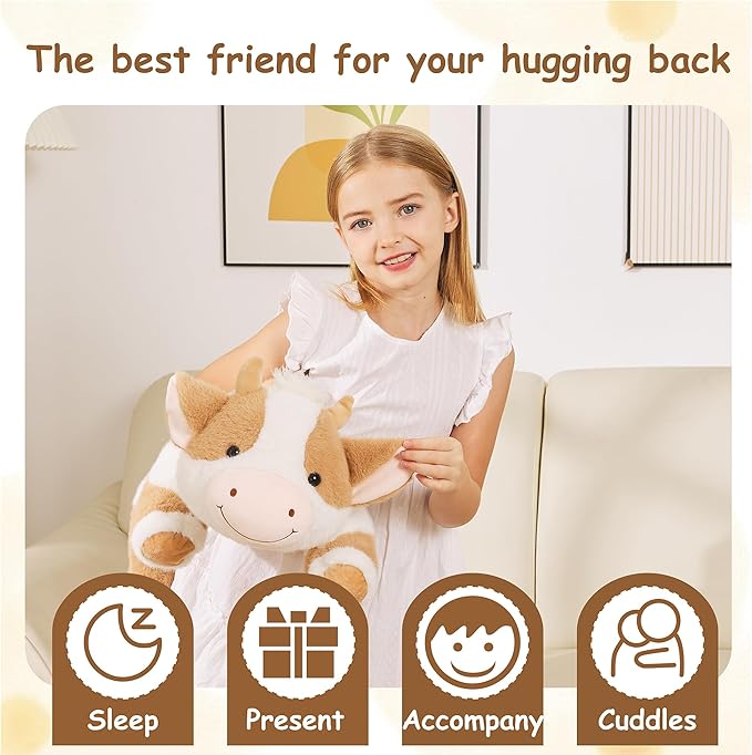 GILFWM Weighted Stuffed Animals Cow - 20.5" Cute Toy Pillow Plushie Gifts for Kids Boys Girls & Adults, 3 lbs Soft Washable Plush Pillowfort