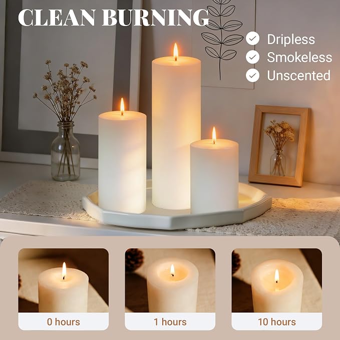 18 Pcs White Pillar Candles Bulk Set, 2x3” 2x4” 2x6” Paraffin Hurricane Candles, Unscented Dripless Smokeless, Long Burning for Party Wedding Events Home Decor