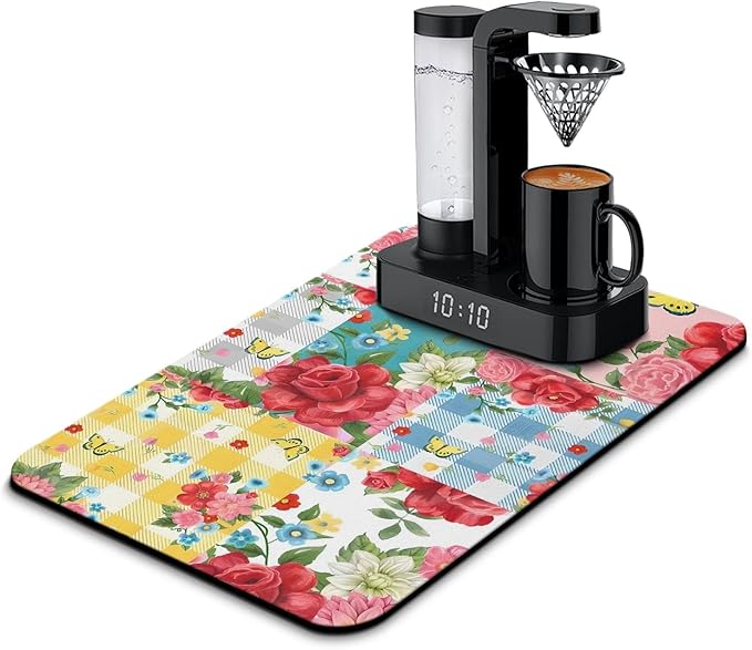 Fun Coffee Mat 23inx15in,Coffee Bar Mat for Countertops,Absorbent Hide Stain Anti-Slip Coffee Bar Accessories Fit Under Coffee Machine Mat,dish Drying Mats for Kitchen