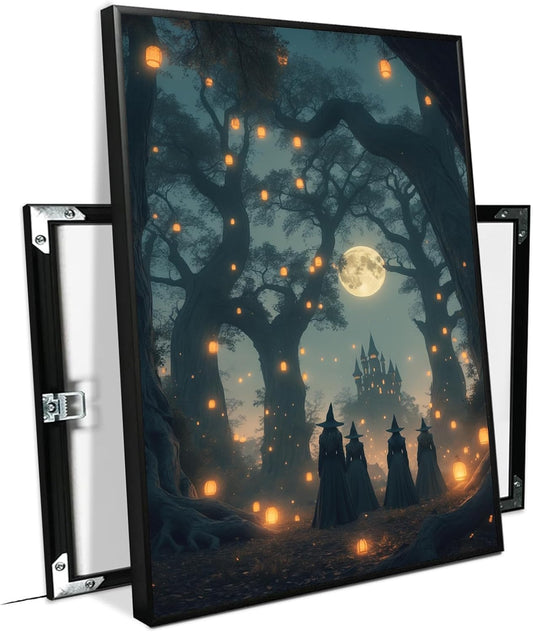 JFHCQJPK Mysterious creek painting witch and castle in magic forest art print canvas gothic print dark college decoration poster for home bedroom24x36in Metal blackFramed