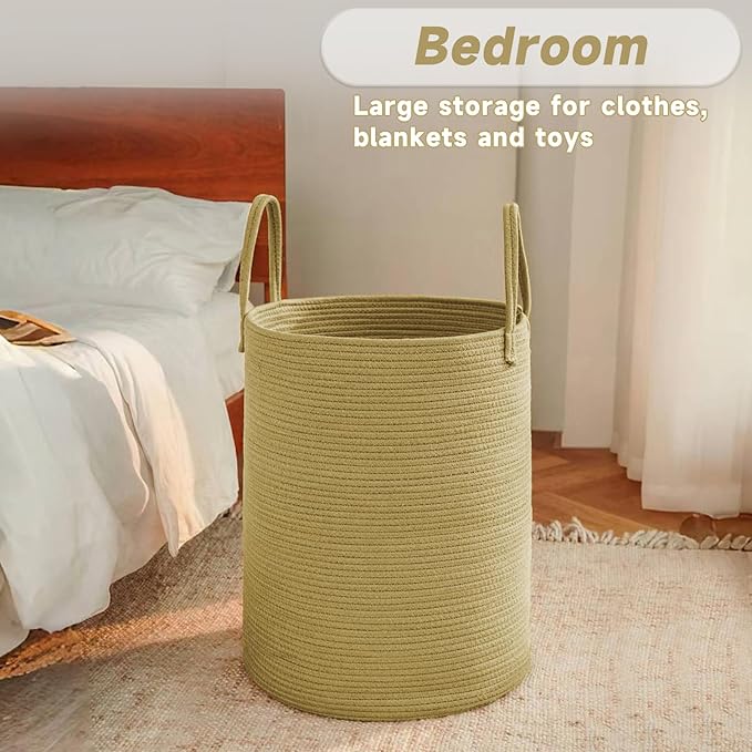 JMvicyroam Large Woven Laundry Basket Hamper,80L Cotton Rope Storage Bin for Blankets,Toys and Clothes,Decorative Tall Nursery Hamper for Living Room,Baby Nursery,Bathroom and Bedroom,Jute