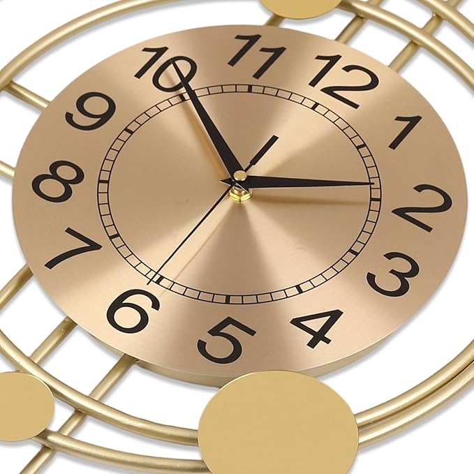 Wall Clock with Pendulum, Silent Non-Ticking Quality Quartz Battery Operated, Round Analog Large Wall Clock for Living Room Kitchen Bathroom Bedroom Wall Home Decor, 16.2x29.2inch, Golden
