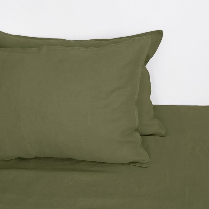 Linen Pillow Cases Set of 2,20"x40" King Size,100% French Natural Flax Soft Linen Pillowcases,Olive Branch