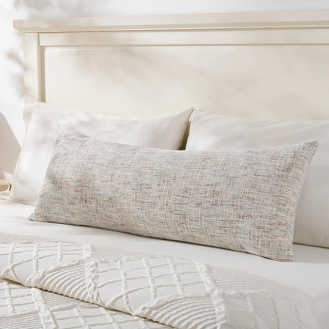 Textured Chenille Decorative Throw Pillow Cover for Bed 14x36 Soft Neutral Woven Lumbar Accent Boho Farmhouse Long Rectangle Cushion Case for Modern Home Decor Couch Sofa Bedroom Living Room