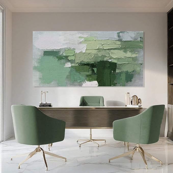 SHEYOYE Green Abstract Canvas Wall Art, White Large Modern Art Prints, Office & Dining Room Posters for Room Decor | 24" x 48"