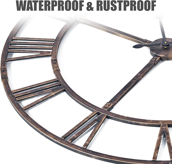 Large Wall Clock for Living Room Decor – 60 Inch Knocked-Down (KD) Silent Non-Ticking Modern Farmhouse Wall Clock, Oversized Decorative Metal Roman Numeral Clock (Bronze, 60 Inch)