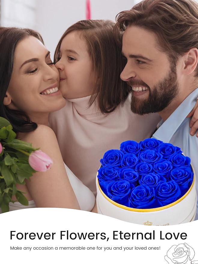 16 Preserved Roses Forever Flowers Real Roses in a Box Mother's Day Birthday Flowers for Her Mom Women Wife Valentine's Day, Royal Blue Roses