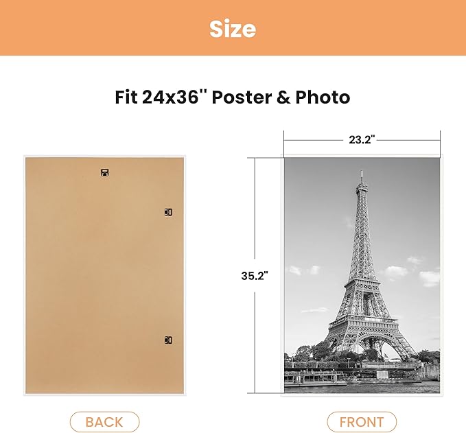 upsimples 24x36 Poster Frame White 3 Pack, Scratch-Proof Picture Frames 24 x 36 for Photo Gallery - Slide-In Strips, Horizontal or Vertical Wall Mounting