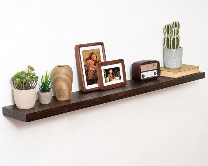 Marsmiles 48 inch Floating Shelves for Wall Solid Elm Wood Wall Mounted Shelves|Rustic Long Floating Shelves with Invisible Bracket for Bathroom Living Room Kitchen|Walnut, 1 Pack