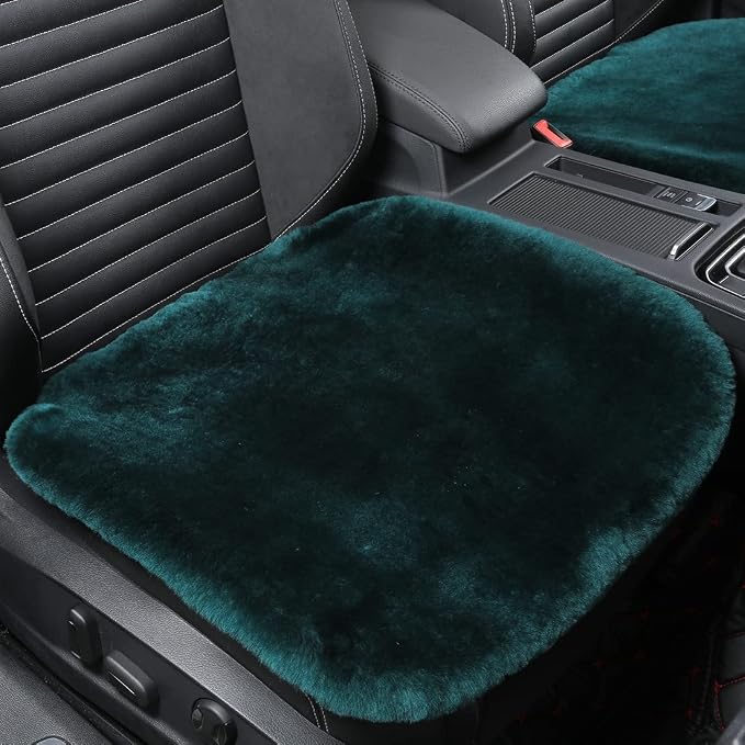 OGLAND Fuzzy Sheepskin Car Seat Cover | Luxury Comfortable Soft Cushion All Seasons | Auto Golf Cart Protection Pad for Pet Elderly Durable Long Drive Travel, Alpine Green