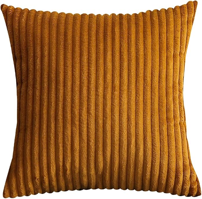 TangDepot Velvet Big Corduroy Pillow Covers 28x28 Light Brown 2-Pack | Soft wide-stripe corduroy pillow cover, hidden zipper, machine washable, easy refresh, for bedroom living room indoor outdoor