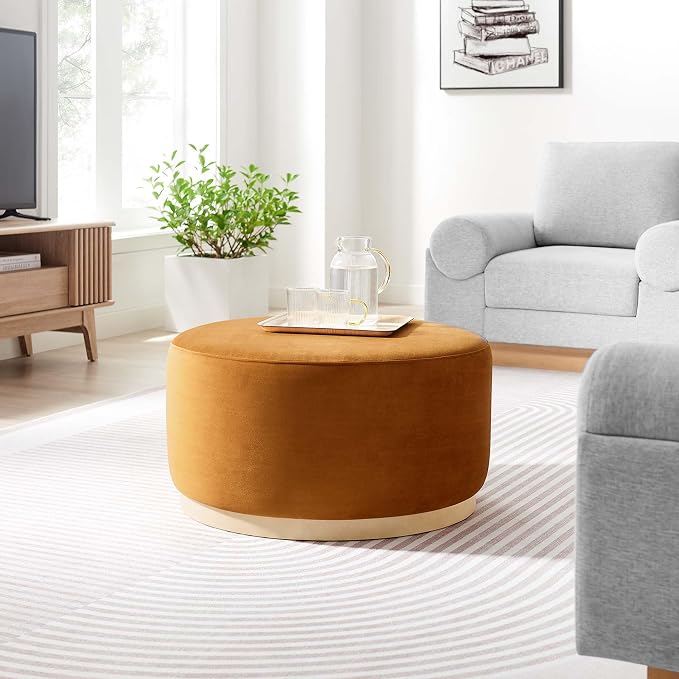 Modway Large 29" Round Performance Velvet Upholstered Upholstered Ottoman