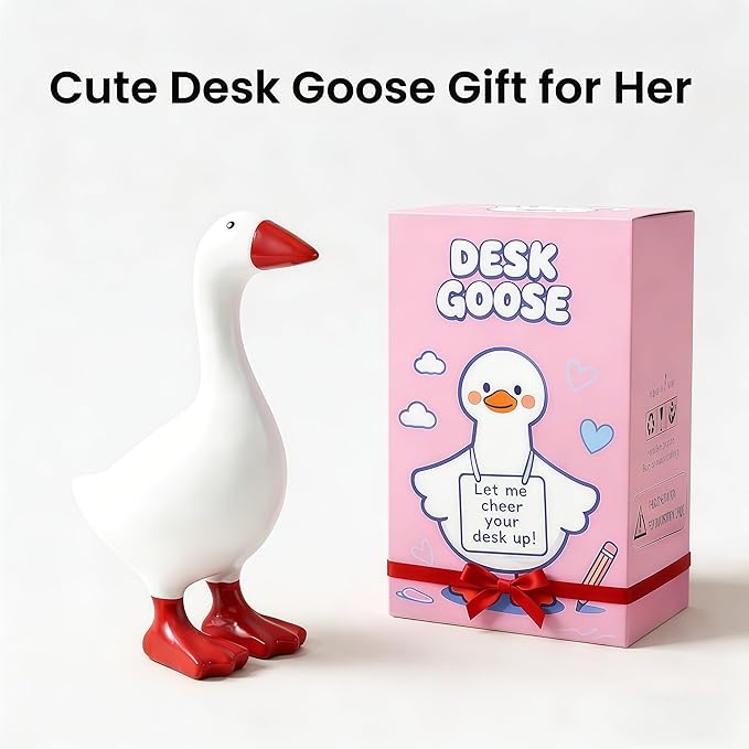 Desk Goose 7 Inches Desktop Goose Statue with Magnetic Beak, Funny Office Decor & Cute Home Desk Decoration Gift for Women
