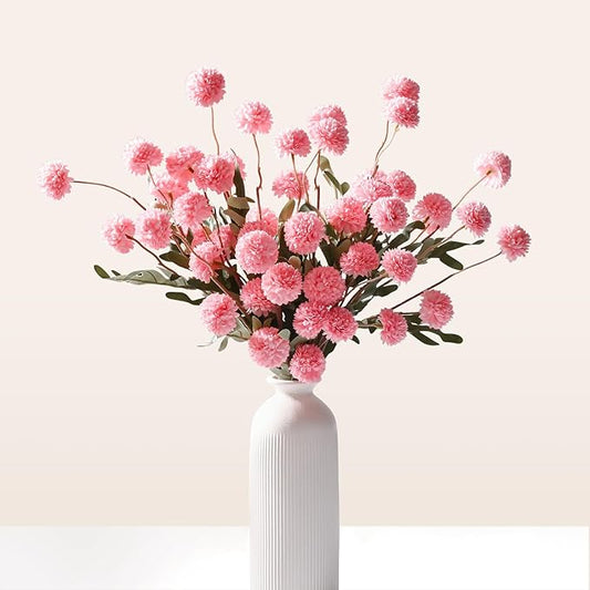 Waipfaru 10pcs Fake Flowers, Artificial Pompon Mums, Bulk Faux Chrysanthemums Flowers for Indoor Home Decorations, Boho Decor, Pink, No vase