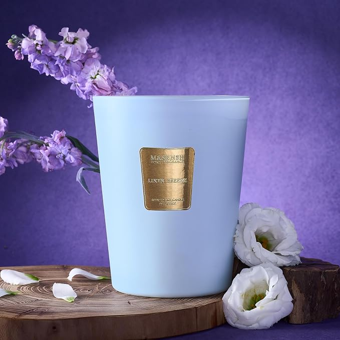 M&SENSE Linen Breeze Soy Candle, 14.1oz, Fresh Home Fragrance | 60H Long Burn, Non-Toxic, Summer Room Refresh, Stress Relief, Relaxation, Housewarming Gift