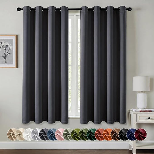 MIULEE Dark Grey Blackout Curtains for Bedroom Living Room 63 Inches Long 2 Panels, Thermal Insulated Room Darkening Drapes Solid Grommet Noise Reduction Light Blocking Window Treatments 50x63 Inch