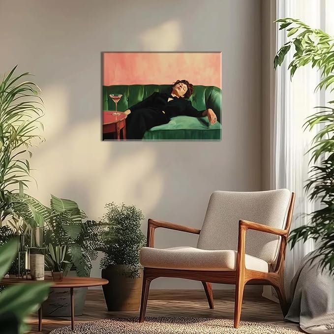 Vintage Woman Wall Art Funky Victorian Lady Lying on Couch Canvas Prints Moody Painting Poster Eclectic Aesthetic Wall Decor Picture Home Decor for Girly Bedroom Living Room 12X16Inch Framed