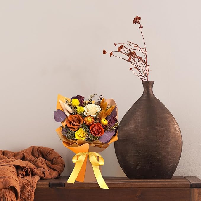FNCHAI Flowers for Delivery, Vibrant Orange Preserved Flowers Bouquet with Greeting Card, Ideal for Birthday, Friend Gatherings, Corporate Events, Thanksgiving Surprises(Orange)