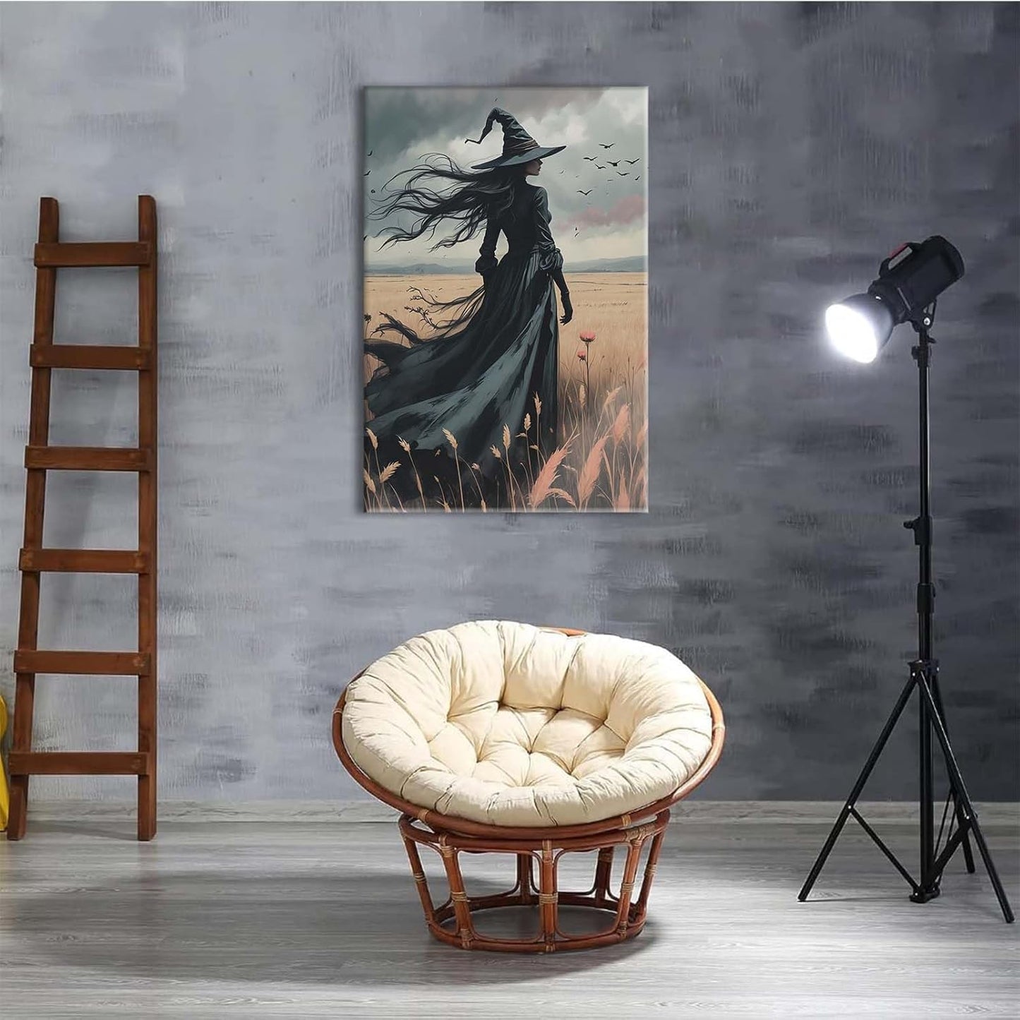 JFHCQJPK Gothic Decor Canvas Wall Art Witch in Rice Field Halloween Art Decor Print Nature Print Victorian Home Bedroom20x30in Frameless