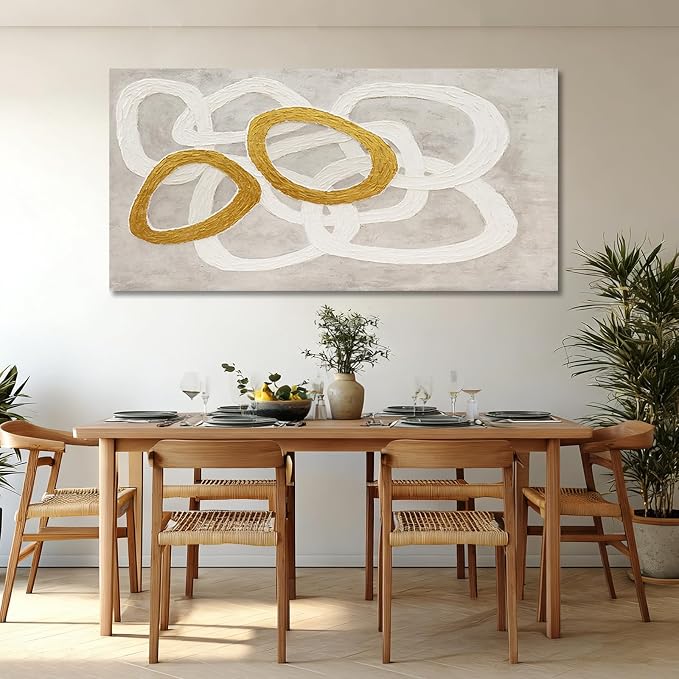 Dolidoteart Beige White Gold Abstract Wall Art, Large Canvas Wall Art for Living Room Office, Neutral Hand-Painted Style Horizontal Wall Decor, 29x58 Inch