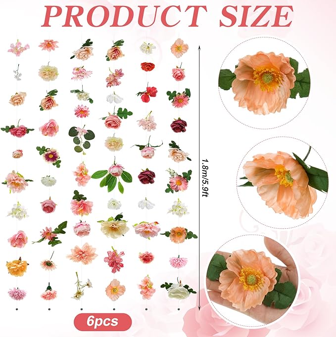 Suncalla 12 Pcs 70.8 ft Flower Garlands Hanging Artificial Wildflower Vine Decor from Ceiling Floating Floral Backdrop Silk Fake Flower Garland for Wedding Home Garden Wall Arch(Blossom)