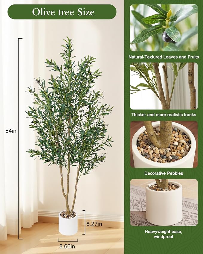 Olive Tree 6FT Fake Tree Faux Plants Indoor with Pot Artificial Tree Nearly Natural Olive Branches and Fruits for Living Room Home Office Decorations