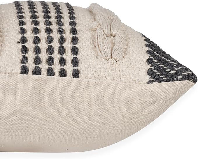 REDEARTH · Boho Textured Throw Pillow Cushion Covers - Cotton Lumbar Woven Tufted Decorative Farmhouse Cases Set for Couch, Sofa, Bed, Chair, Dining, Patio (12"x 20", Precis Descant Gray) Pack of 2