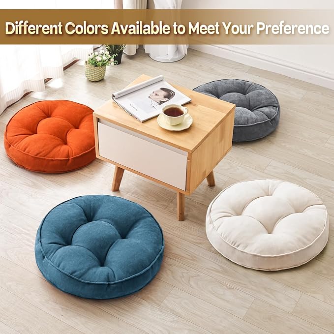 1 MIDDLE ONE Floor Pillow Set of 2, Memory Foam Floor Cushions for Adults, Large Meditation Pillow for Sitting, 22 x 22 Inches (Round | Orange)