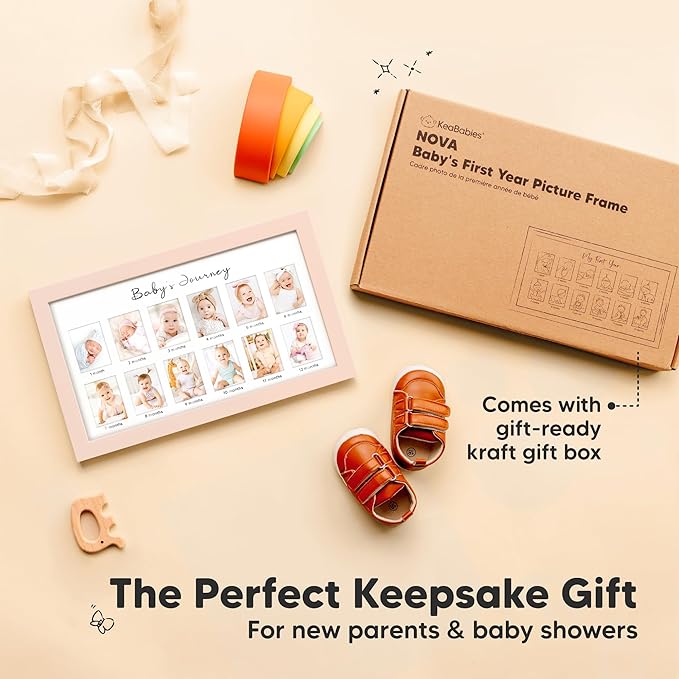 KeaBabies 12 Months Baby Picture Frame for Newborn Girl, Boy and Baby Handprint & Footprint Kit - My First Year Photo Frame, Monthly Photo Keepsake - Duo Photo Display