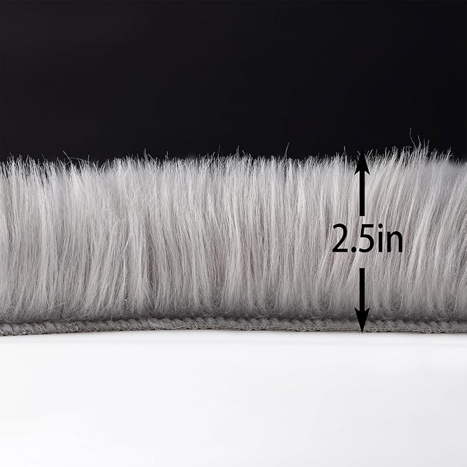 Faux Fur Sheepskin Runner Rug Gery 2x6 ft Ultra Soft Shaggy Plush Fluffy Fuzzy Area Carpet Decorative Chair Cover Floor Mat for Bedroom Sofa Living Room Bedside