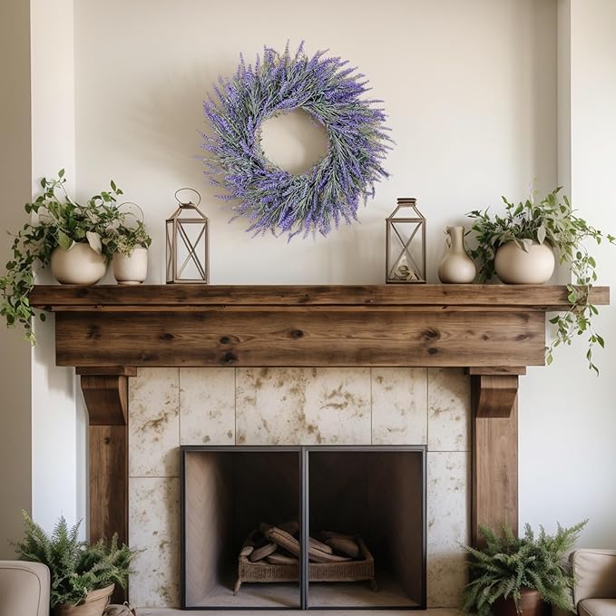 LZNPA 20 Inch Summer Spring Wreaths for Front Door Romance Lavender Wreath, Elegant Artificial Front Door Wreath for All Season Spring Decorations for Home Wall Entryway Farmhouse Porch Room Decor