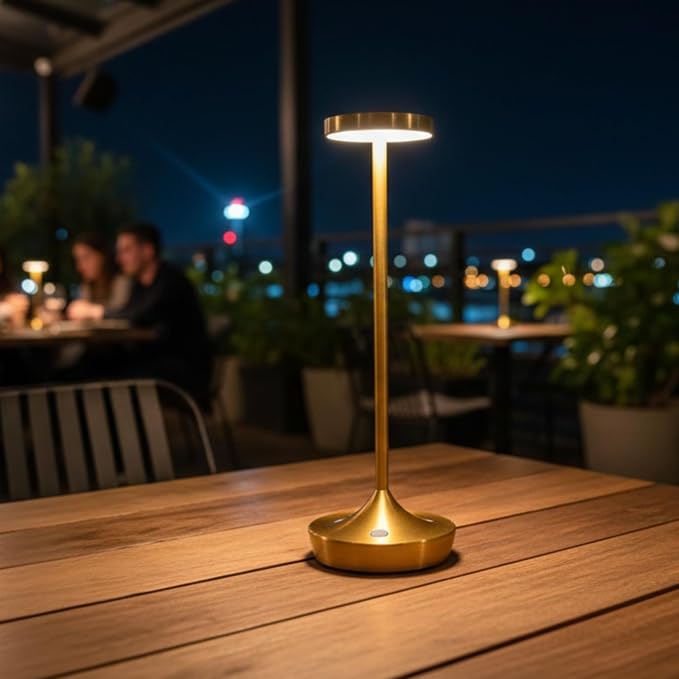 Gold Cordless Table Lamp, Rechargeable 6000mAh Battery LED Desk Lamp, Portable Metal Touch Lamp with 3-Level Dimming, Waterproof Light for Restaurant, Dining Table, Patio & Home Decor(Gold)