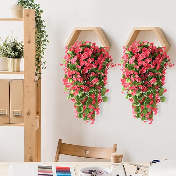 ZFProcess Artificial Fake Hanging Flowers Plants for Outdoor Spring Summer Decoration, 2PCS Faux Silk Violet UV Resistant Look Real Trailing Vines for Outside Home Planter Porch Patio(Rose red)