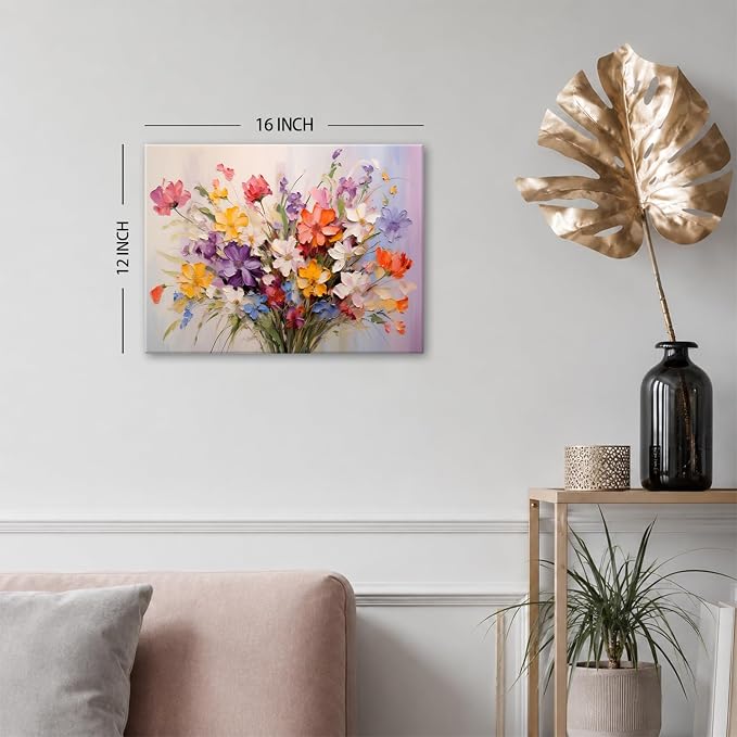 Colorful Flower Canvas Wall Art Yellow Orange Purple Wildflower Painting Prinrts for Teen Girls Room Decor Botanical Picture Floral Poster Modern Framed Artwork Bathroom Bedoom Home Decoration 12"x16"