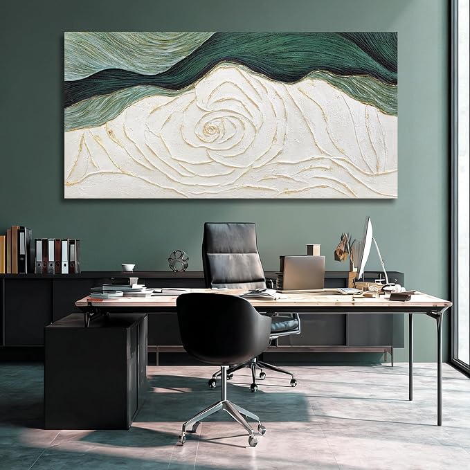 Dolidoteart Hand-Painted Green Abstract Wall Art Canvas, Large 29x58 Inch Modern Textured Floral Artwork for Living Room, Bedroom, Office, Hallway Home Decor