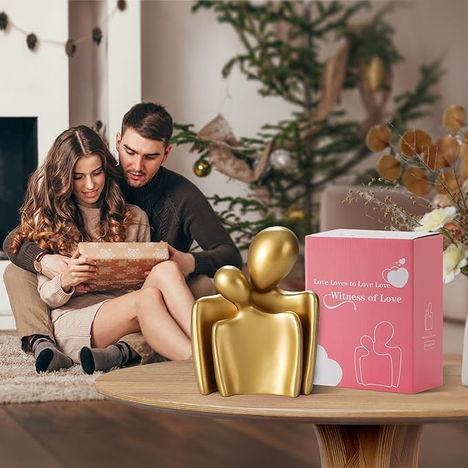 Flytime Love Couple Statue-8 Inch, Suitable for Home Modern Art Decor Sculpture Placed in TV Stand, Living Room, Bookshelf, Bedroom for Valentine's Day, Wedding, Anniversary(Gold)