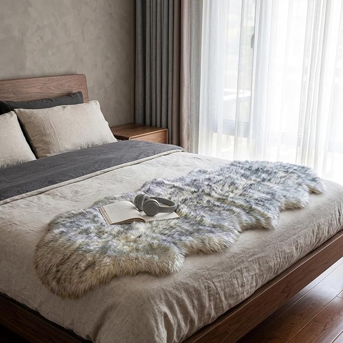 Genuine Sheepskin Rug New Zealand Fluffy Lambskin Rug, Natural Luxury Sheepskin Throw for Bedroom Living Room Children's Room - Premium Area Rug Chair Cover (2×6 Feet, Grey Tip)
