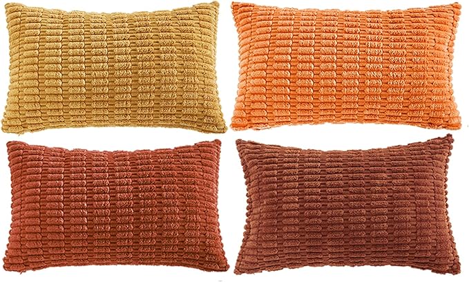 Fancy Homi 4 Packs Decorative Throw Pillow Covers for Living Room Couch Bed, Modern Farmhouse Boho Home Décor Accent Cushion Case, 20" x 12" (Pack of 4), Burnt Orange Series