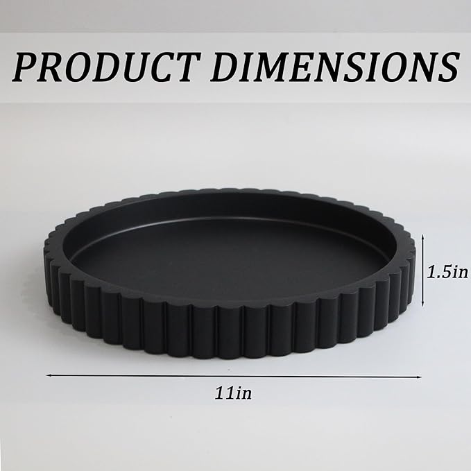 LIN CHUAN Decorative Coffee Table Tray, 11" Round Resin Coffee Table Centerpiece Tray for Home Decor, Modern Organizer for Living Room, Console or Dresser, Matte Black