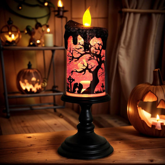 Halloween Snow Globe Tornado Flameless Candles Table Centerpiece for Celebration Party,Battery Operated LED Candle with 6 Hours Timer for Home Indoor Halloween Decoration (Ghost)