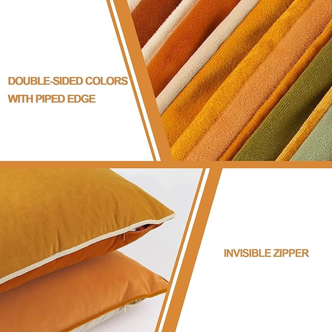 Btyrle 8-Colors Velvet Throw Pillow Covers 16x16 Inch Set of 4 Decorative Velour Pillowcases Modern Double-Colored Cushion Covers for Sofa Couch,Green/Yellow