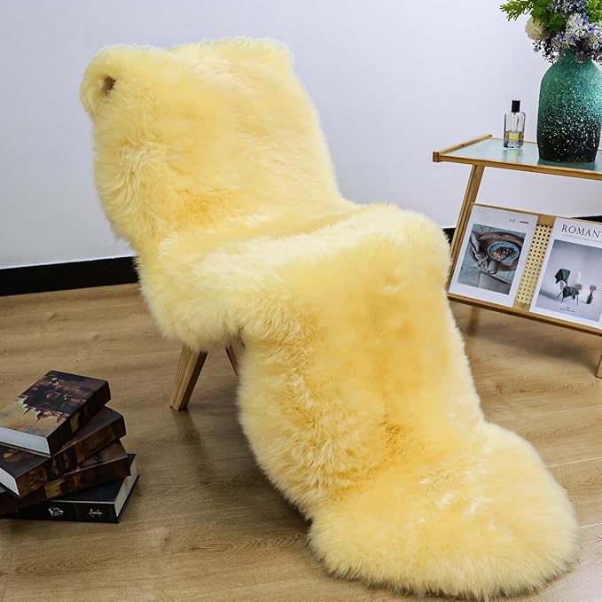 AOGELAN Premium Genuine Sheepskin Rug, Real Australia Sheepskin Natural Lambskin Fur Area Rug Seat Covers for Kids Bedroom Sofa Chair Cover Pets Dogs Mat Double Pelt/2FT*6FT Golden Yellow