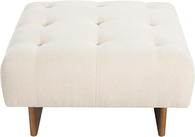 Christopher Knight Home Yvone Modern Upholstered Ottoman Coffee Table, Wooden Square Ottoman Foot Rest, Multipurpose Foot Stools Ottoman, Comfy Living Room Sofa Extra Seat, Beige+Brown