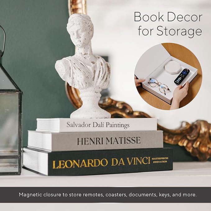 Elegant Linen Set of 3 Decorative Books for Home Decor Large Faux/Fake Books For Decoration Aesthetic Minimalist Coffee Table Décor Mantle Shelf Modern Entryway Table Bookshelf Storage Boxes