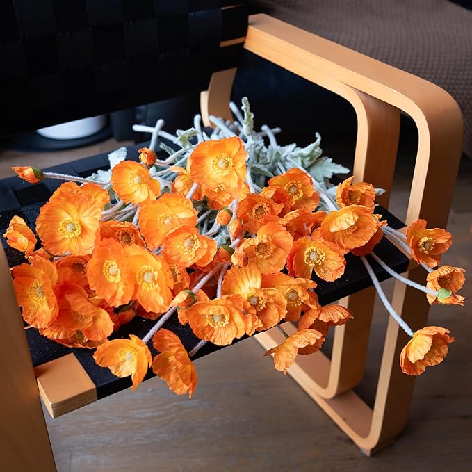 DUYONE Artificial Flowers 6 Stems Poppy Silk Bouquet,for Wedding, Home, Party Decoration,Table Centerpiece Arrangement(Orange)
