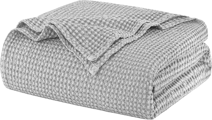 Talasily 100% Cotton Blanket Queen Size for Bed - Spring and Summer Cooling Lightweight & Breathable Bedding -Soft Waffle Weave Christmas Blanket, Machine Washable,Gray,90x90 Inches