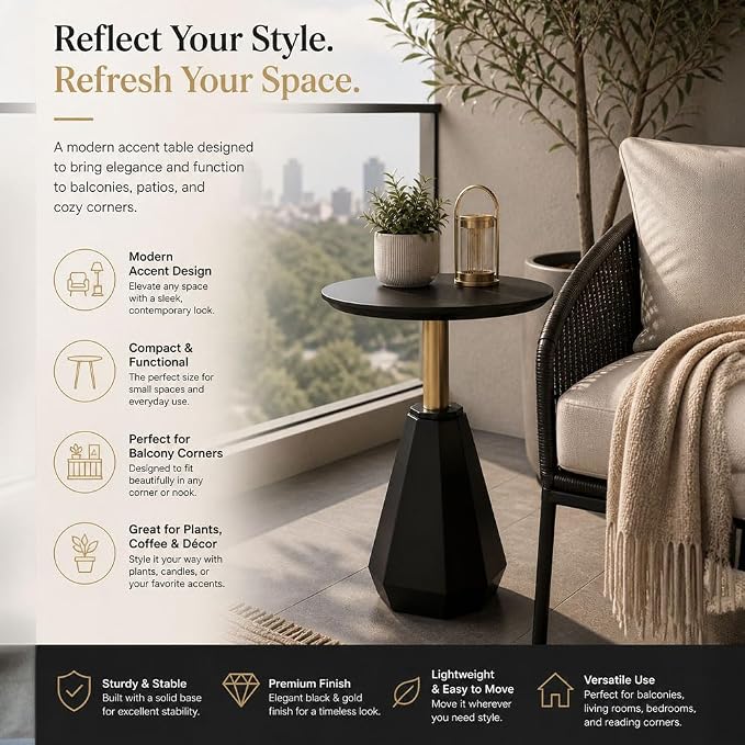 Round Wood Side Table, Set of 2, Coffee Nightstand Cocktail Drink Modern Accent Circle End Table, Wood Pedestal Base for Living Room, Bedroom, Small Spaces, Offices, Black