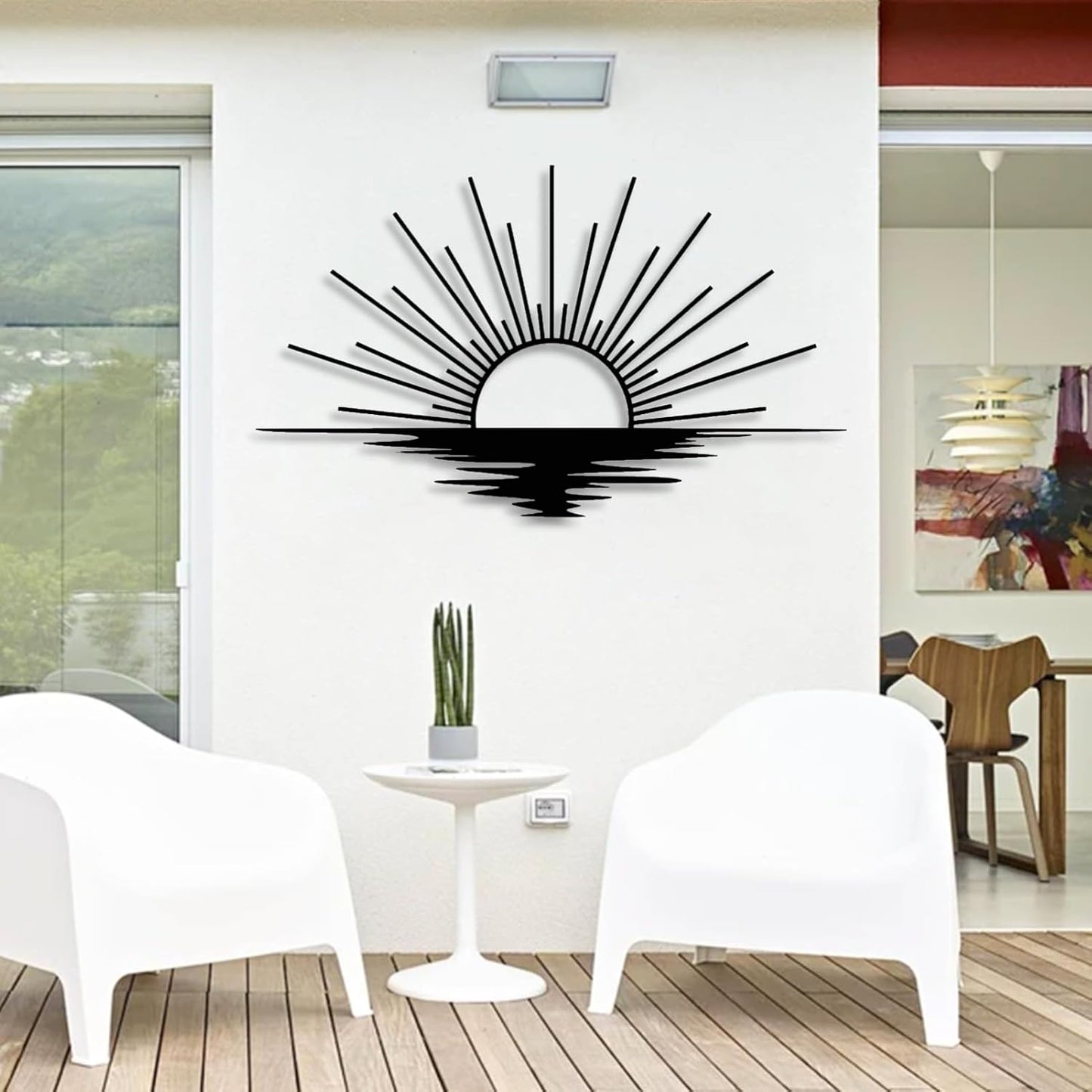Sunrise Metal Wall Art, Metal Sun Wall Decor, Metal Sun Outdoor Decor, Large Metal Sun Wall Art, Sun Wall Art, Boho Sun Wall Art, Sunshine Metal Sign, Living Room Bedroom Wall Hangings (White, 39"x 23"| 100x59cm )