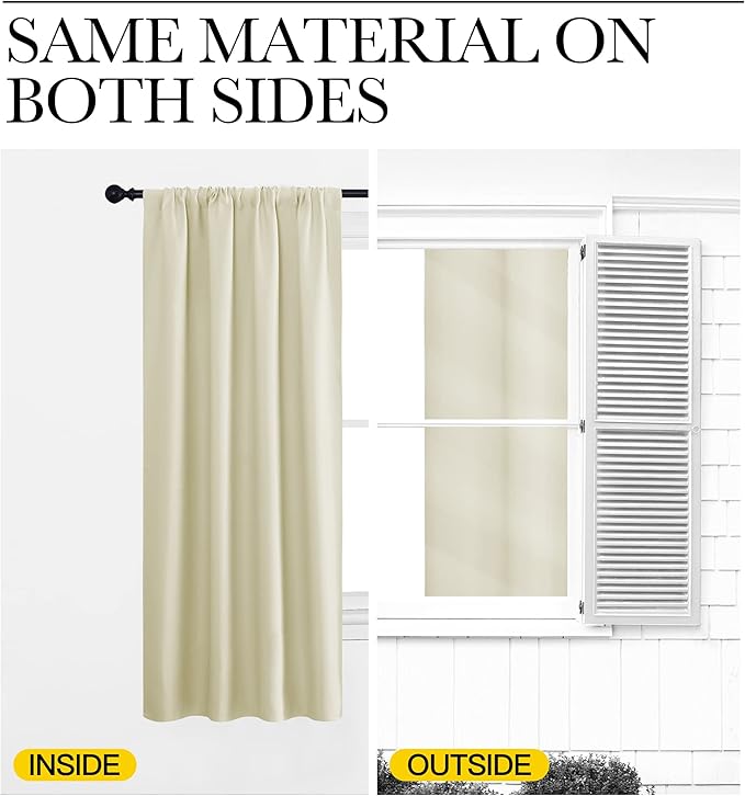 NICETOWN Blackout Curtains for Bedroom, Home Decorations Thermal Insulated Solid Rod Pocket Blackout Drapes for Cafe (Beige, One Pair, 42 x 48-inch)