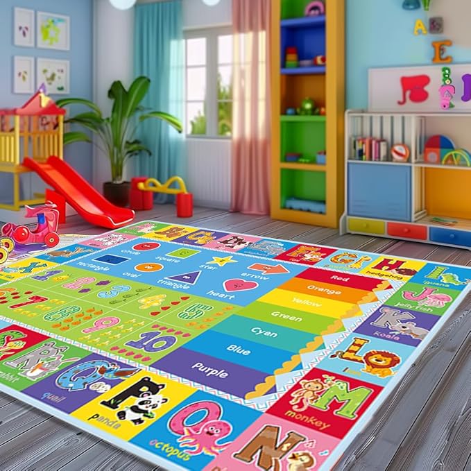 ABC Carpet,Kids Carpet for Playroom, Classroom Floor Play Mat for Kids,Preschool Rugs wtih ABC, Numbers, Animals, Extra Large Thick (78.7X59 Inch)